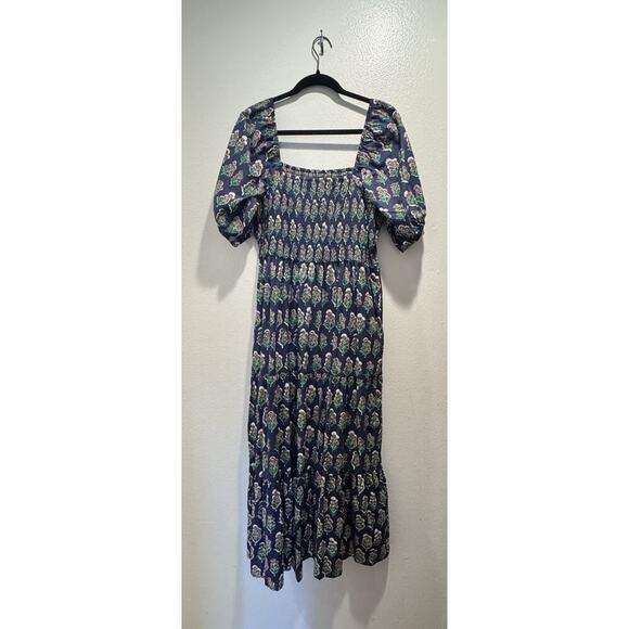 Boden Dresses & Skirts - Boden Size 14R Smocked Bodice Maxi Dress Cotton Navy Puff Sleeve French Navy